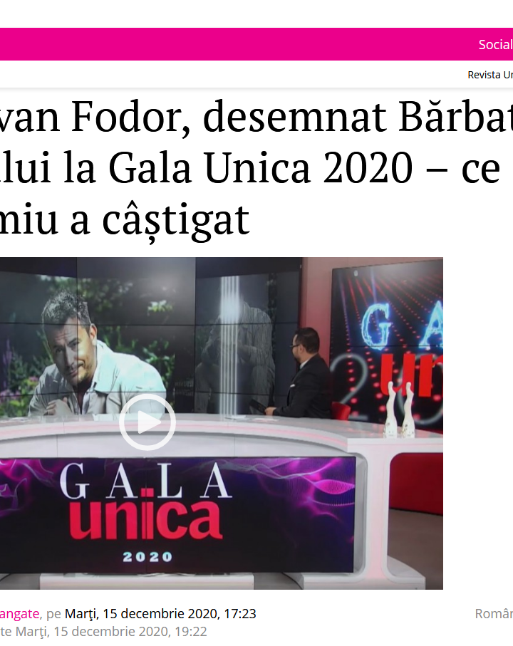 Răzvan Fodor, desemnat Bărbatul Anului la Gala Unica 2020 – ce premiu a câștigat